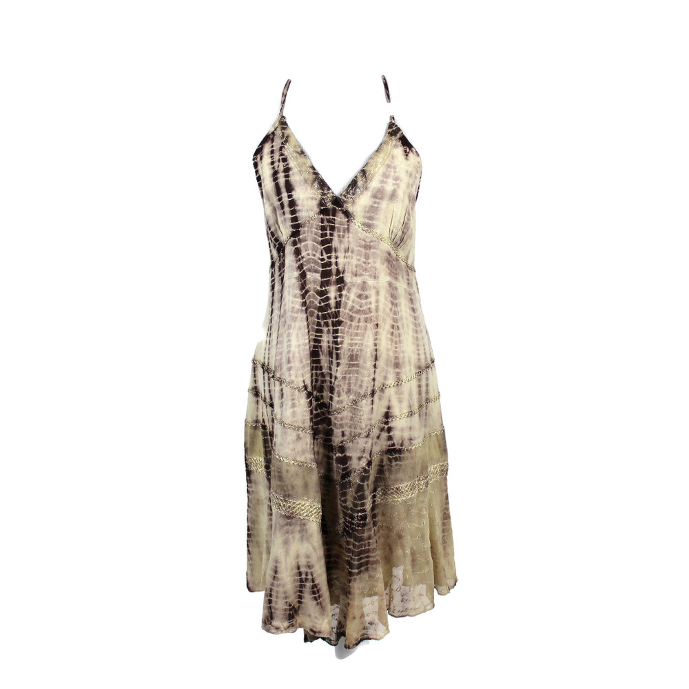 Sacred Threads XL Brown Tie Dye Halter Dress